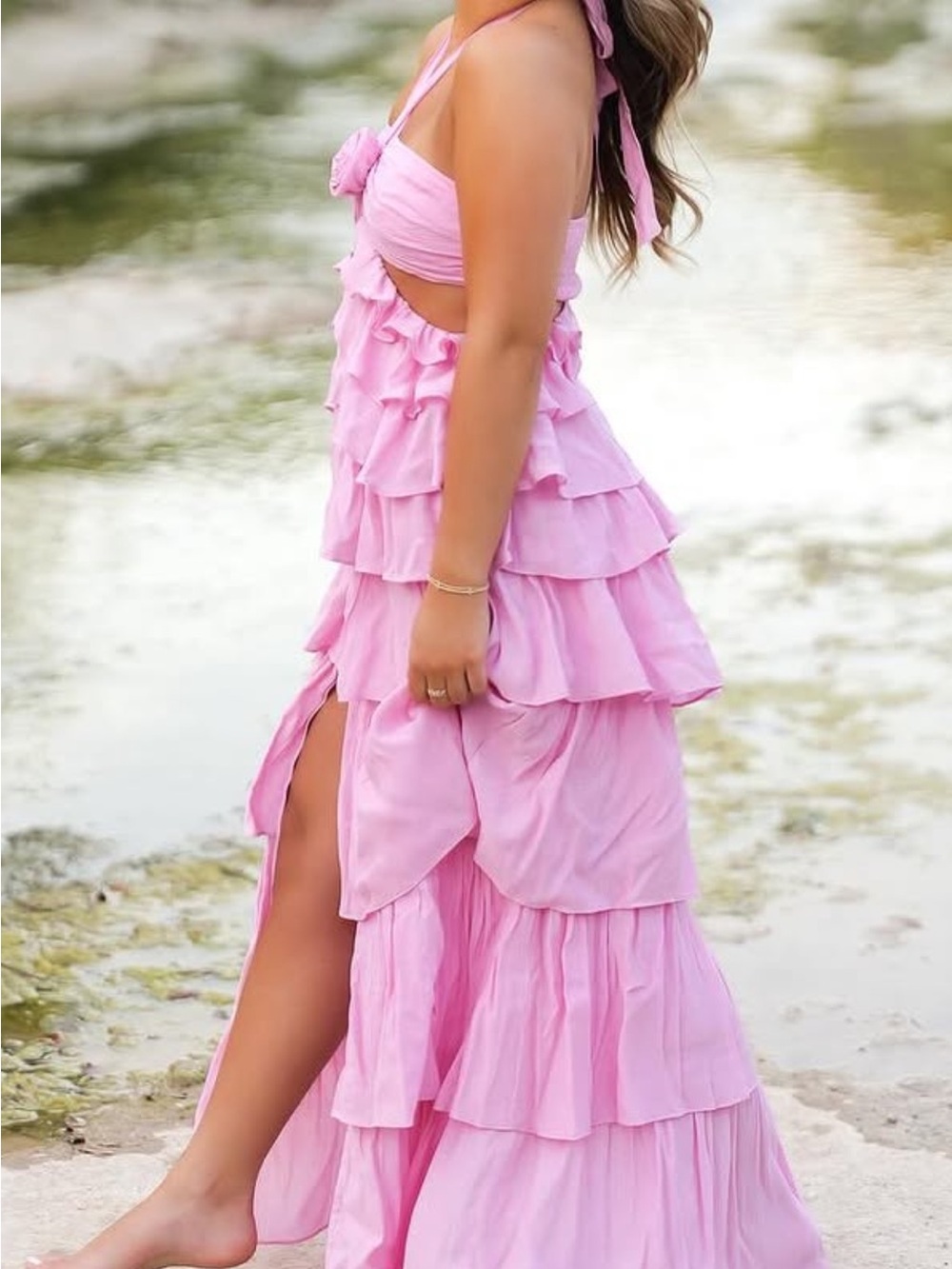 Pink Ruffled Halter Dress - Picture 3 of 3